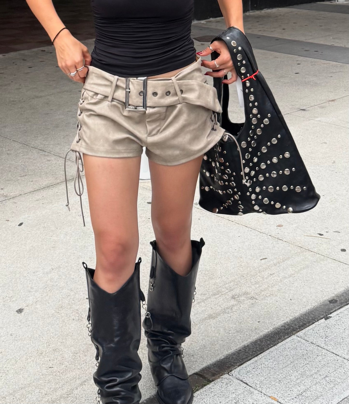 Lace Up Buckle Shorts