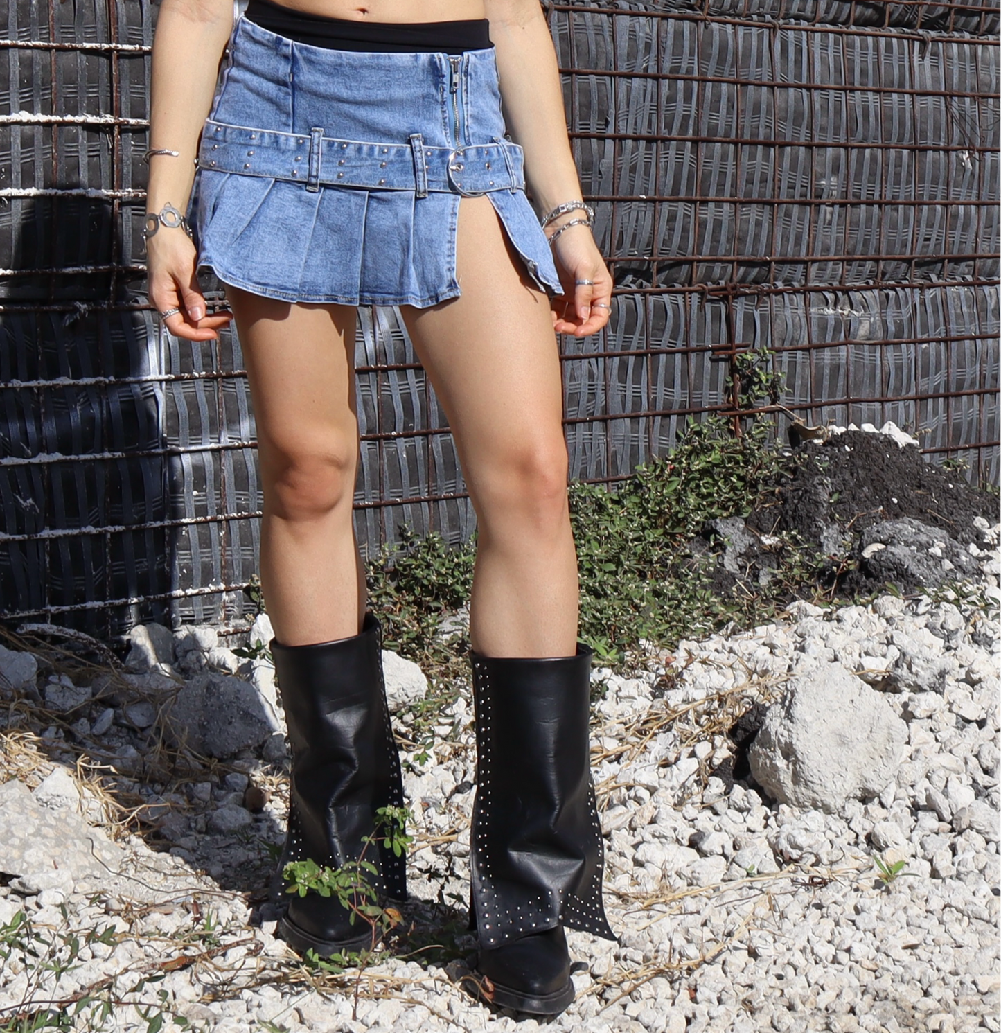 Denim Mini Skirt with Belt