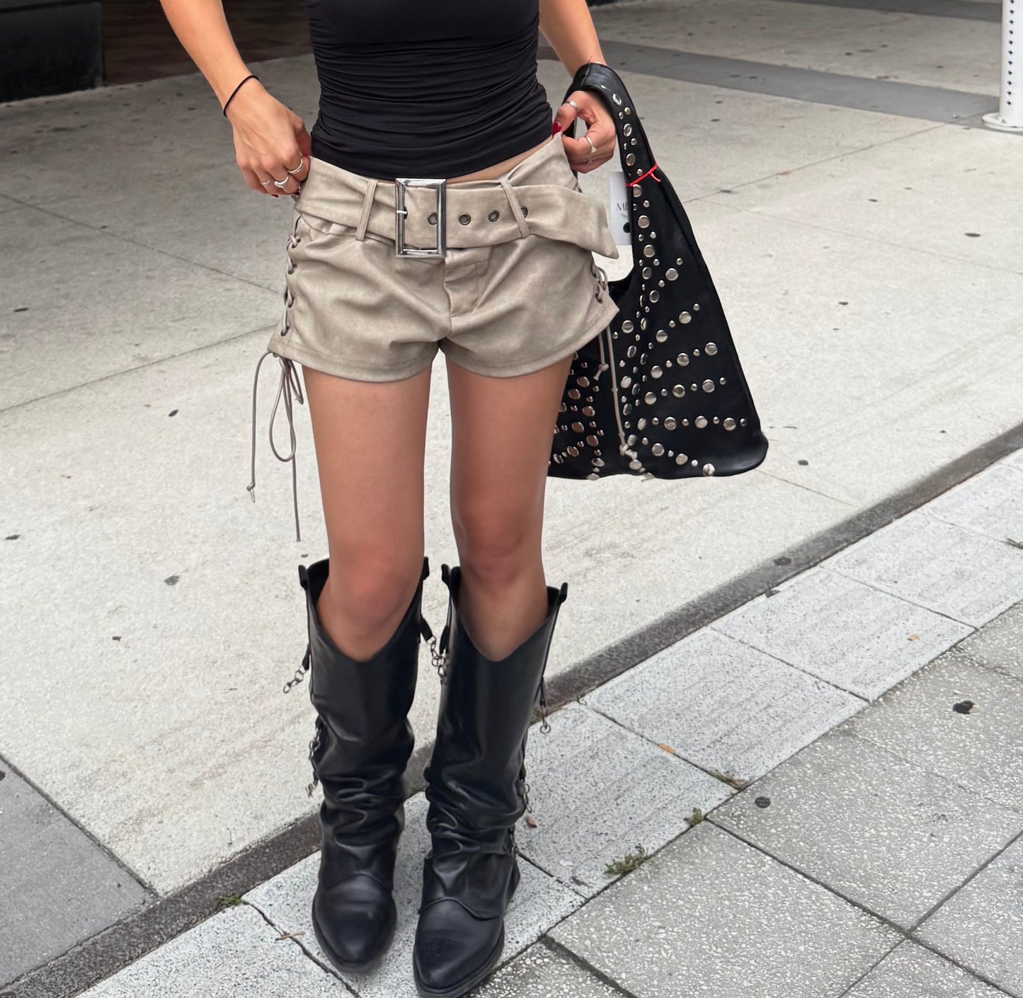 Lace Up Buckle Shorts