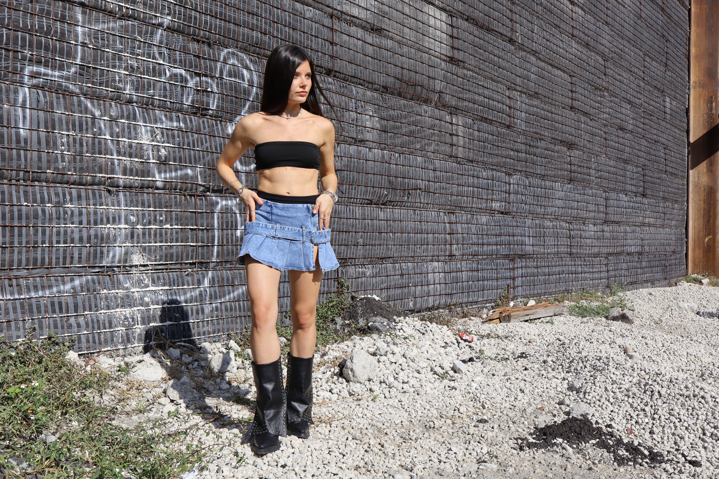 Denim Mini Skirt with Belt