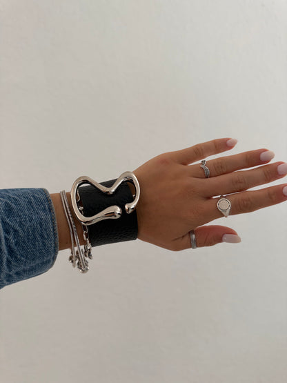 Curved Metal Leather Cuff