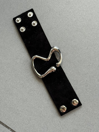 Curved Metal Leather Cuff
