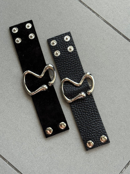 Curved Metal Leather Cuff