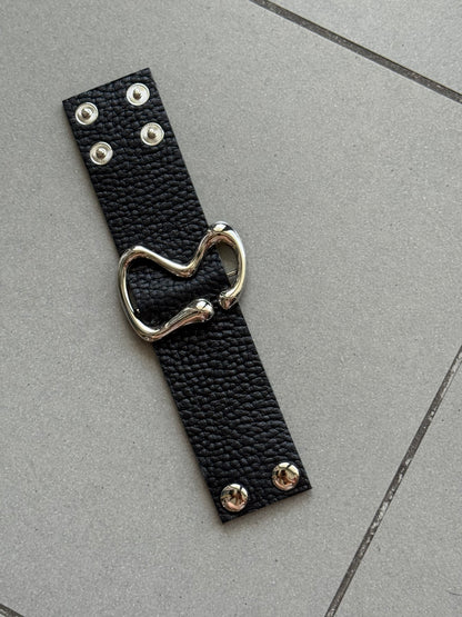 Curved Metal Leather Cuff
