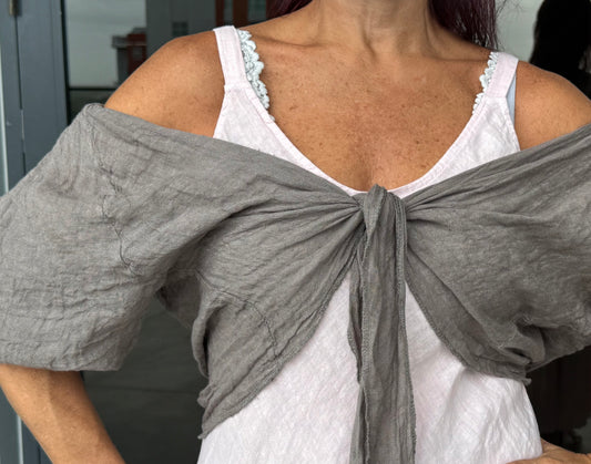 Tie-Front Linen Shrug