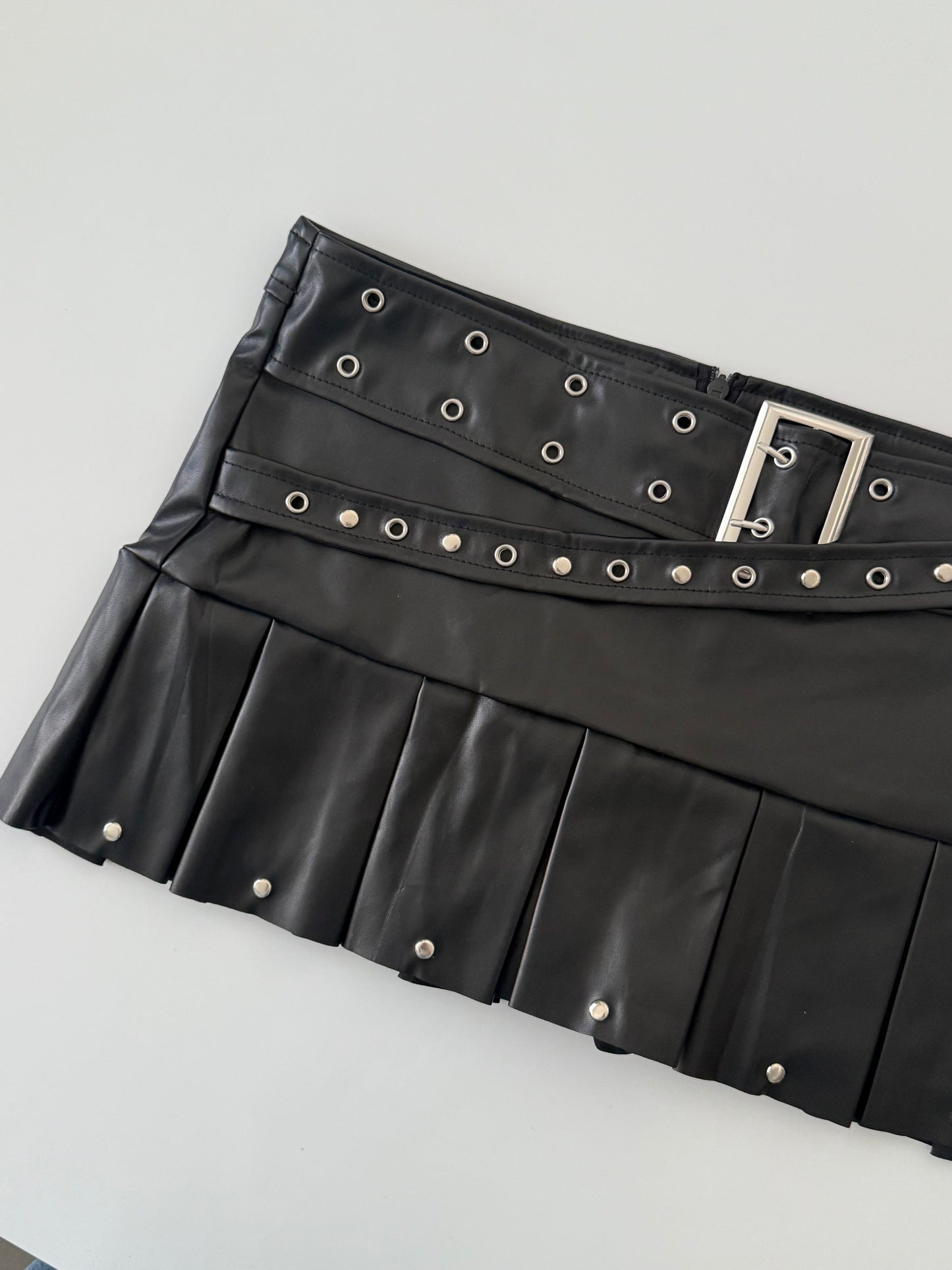 Leather Mini Skirt with Attached Belt - Made to Order