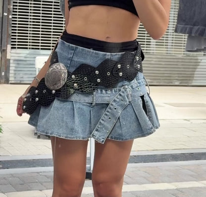 Denim Mini Skirt with Belt